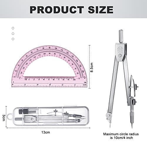 Student Protractor and Compass Set, Student Geometry Math Set, Classic Pink