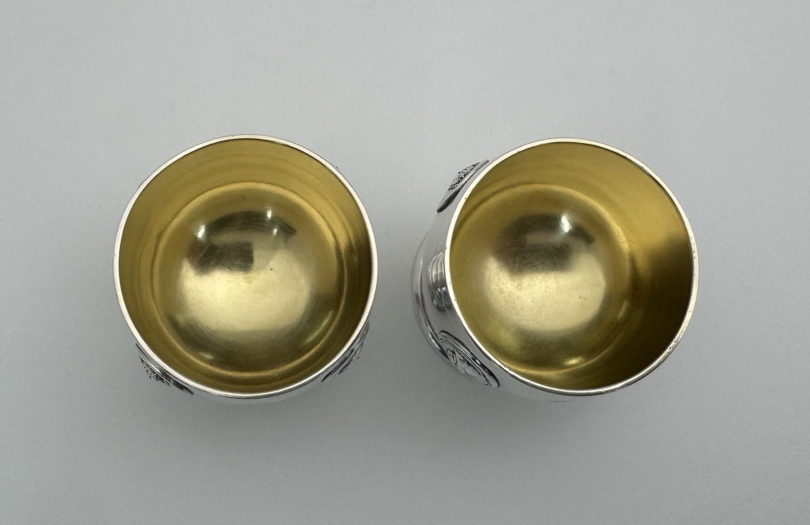 Magnificent Gorham Medallion Aesthetic Sterling Silver Gilt Master Salt Cellars