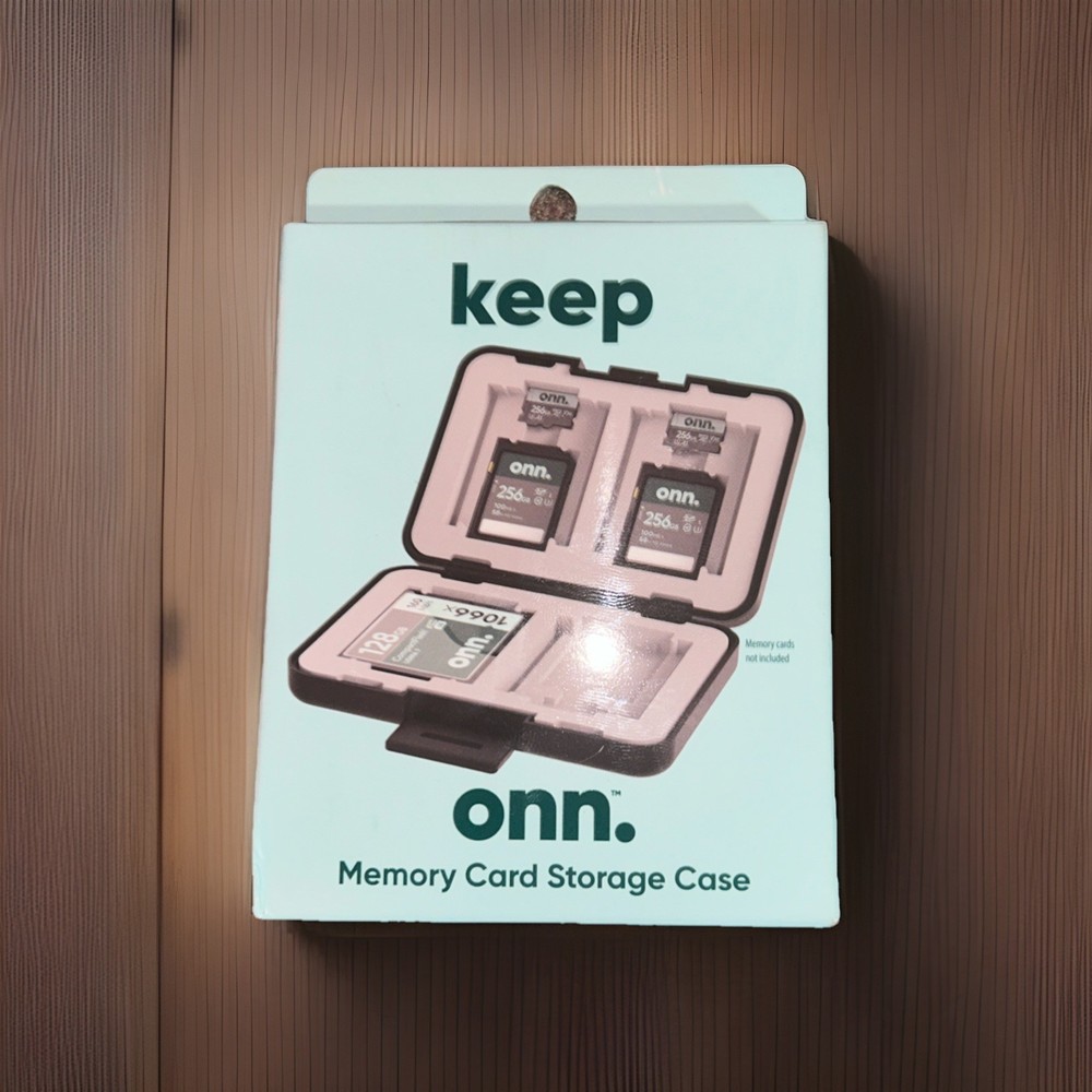 ONN Memory Card Storage Case: Securely Store 12 SD/MicroSD/CF Cards. Shockproof