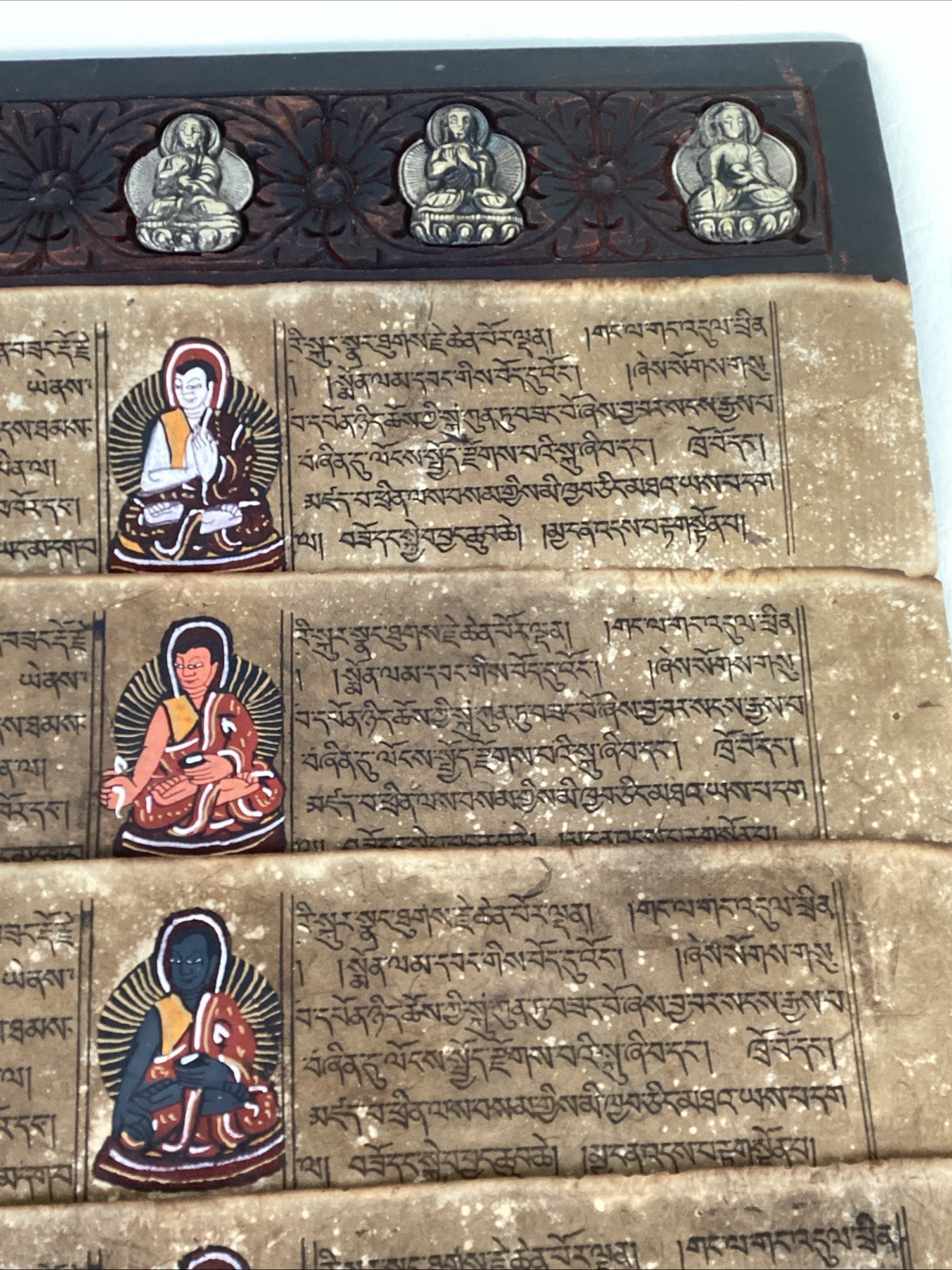 Antique Tibetan Buddhist Manuscript (Pecha) Handwritten Script Loose-Leaf Wooden