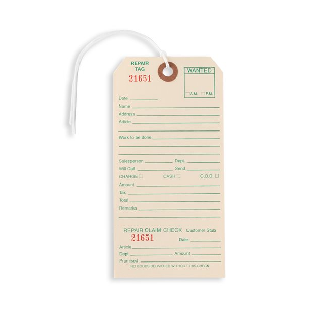 Manila Repair Tags Pre-Strung 6.25 x 3.125 Numbered Reinforced Eye Hole String