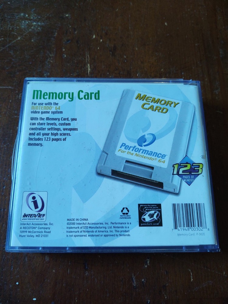 N64 PERFORMANCE MEMORY CARD FOR NINTENDO 64 VIDEO GAME SYSTEM