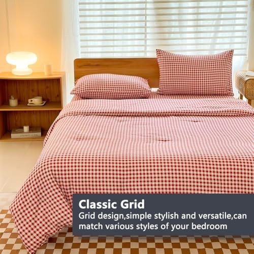 Comforter Set Bedding Comforter Sets, Red Grid Bed Comforter Queen Red Gingham