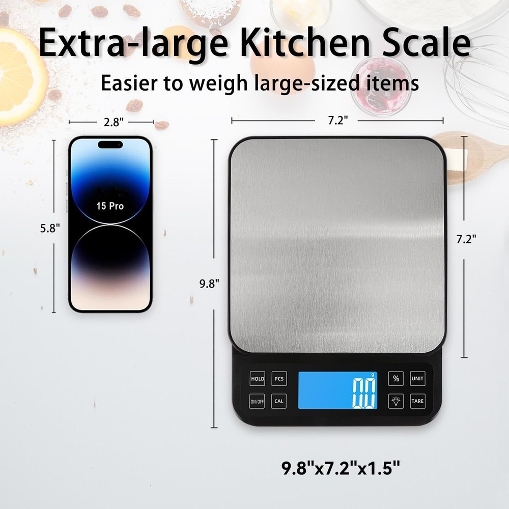 Large 0.1g Accuracy Kitchen Scale - Backlit LCD & Percentage Function for Bakers