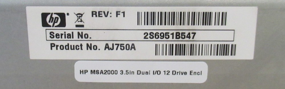 HP Storageworks AJ750A MSA2000 Storage Array + 2x Dual HP I/O Module AJ751A