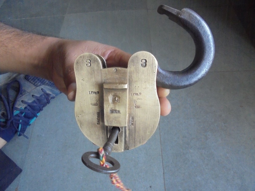 Vintage Brass Solid Heavy Handcrafted Crown & Monogram Engraved Padlock