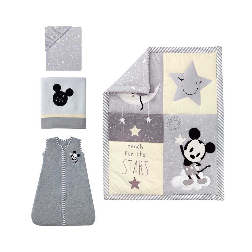 Lambs & Ivy Mickey Mouse 4Piece Crib Bedding Set, Gray