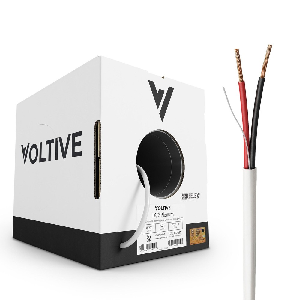 Voltive 16/2 Speaker Wire, Plenum CL3P, White, 250ft