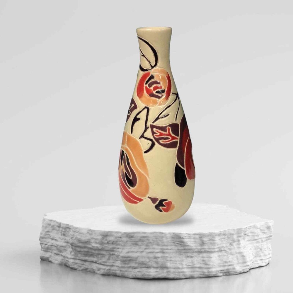 Ceramic Engraved Full abstract Rose Leaf Bud Pattern-Stained Enamel 11” Vase