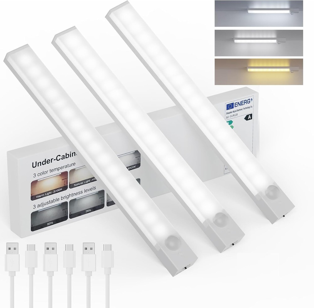 Smart Magnetic Under Cabinet Lighting with Rechargeable Motion Sensor – 3 Pack