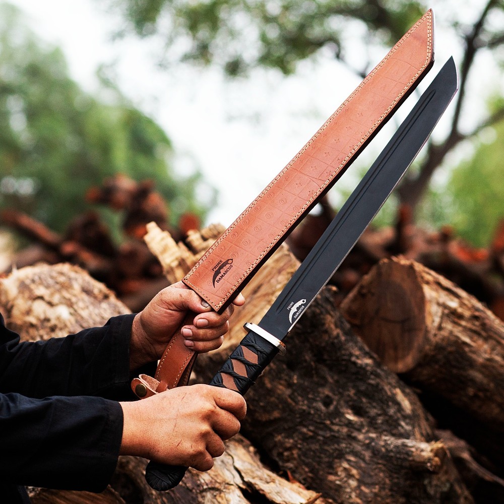 Handmade 15" Short Katana Sword with Sheath- Sharp Blade Leather Handle