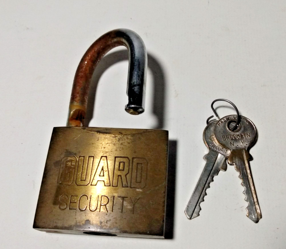 Large Heavy Brass GUARD SECURITY Padlock with Two Keys