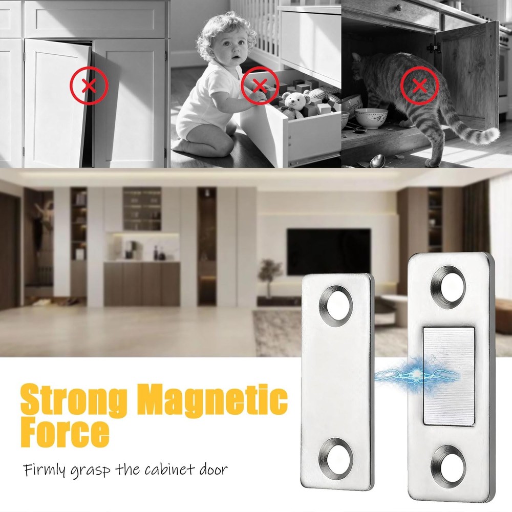 Cabinet Magnetic Catch,Ultra Thin 4 Pack Door Silver