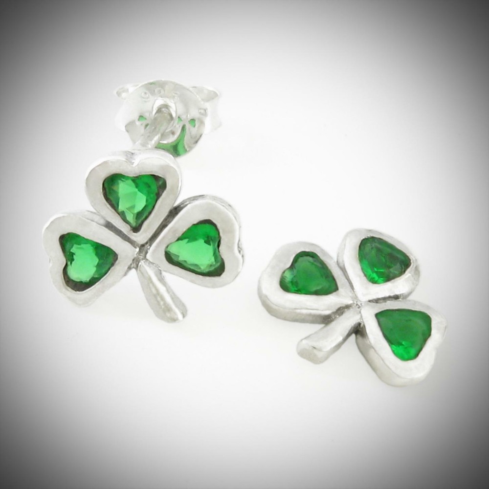 Emerald Shamrock Post Earrings in SOLID Sterling Silver - NEW!