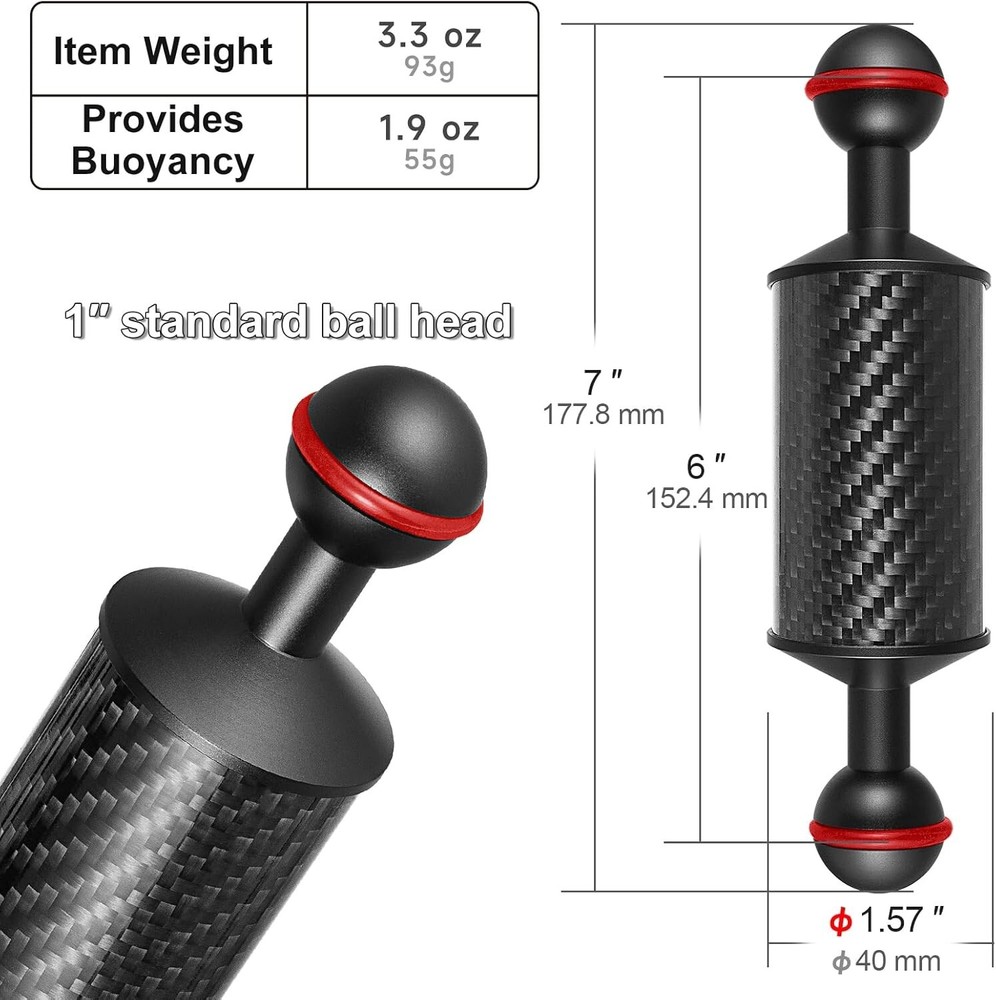 2PCS Carbon Fiber Underwater Float Arm for Underwater Camera System Diving Tray