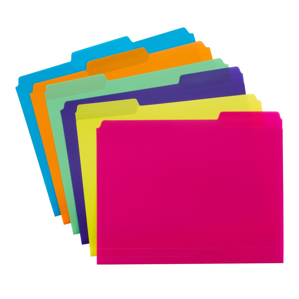 Poly File Folder 1/3-Cut Tab Letter Size Assorted Bright Colors 12 per Pack 1...