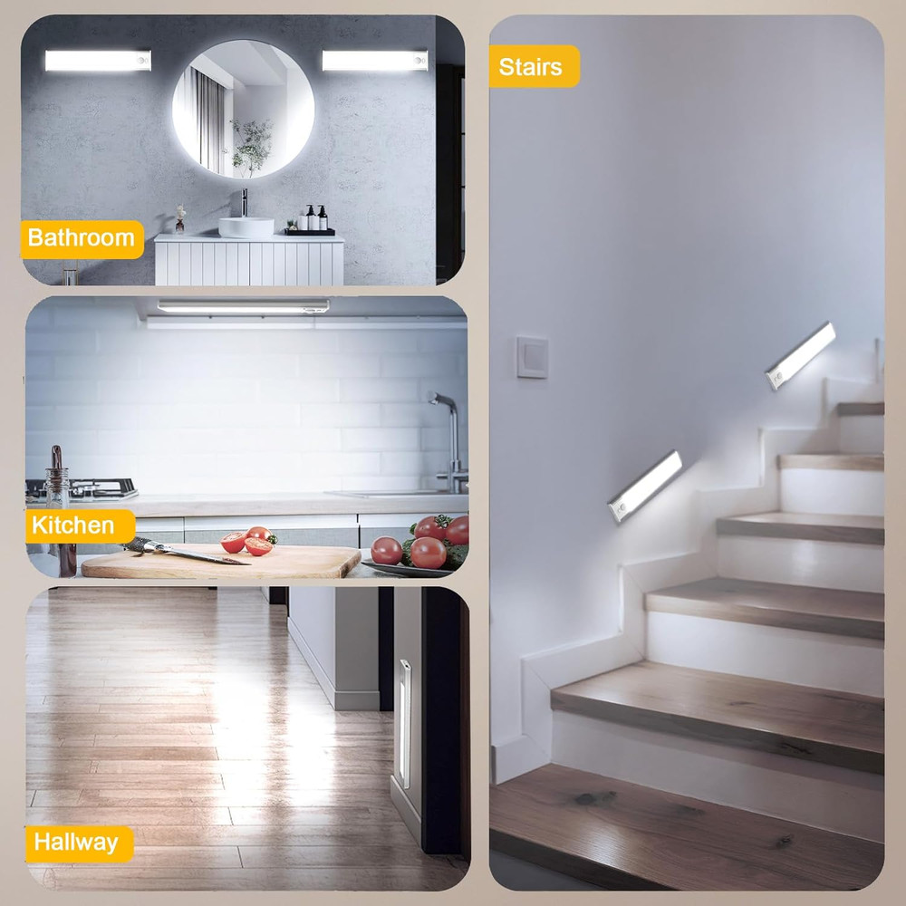 9.8" Under Cabinet Lighting, 2000mAh USB-C Rechargeable, Motion Sensor Under ...