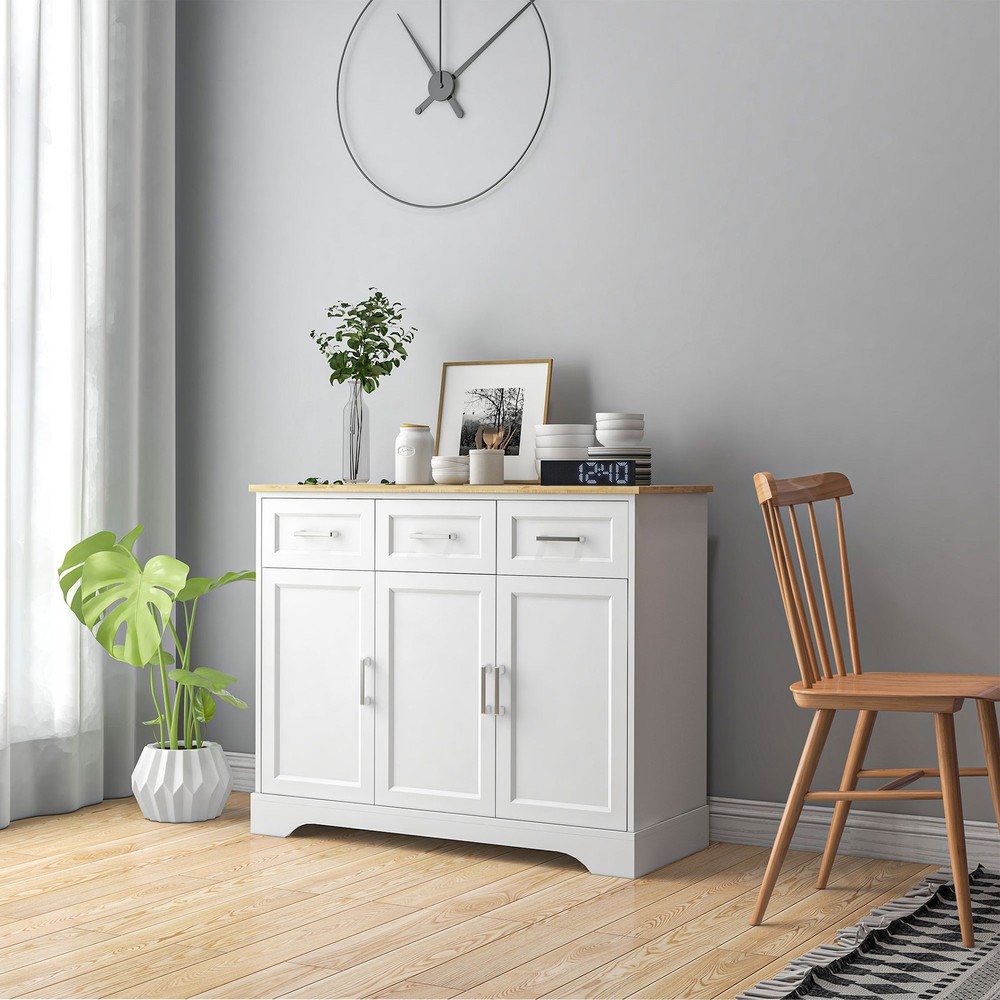HOMCOM Buffet Cabinet, Modern Kitchen Sideboard with 3 Drawers White