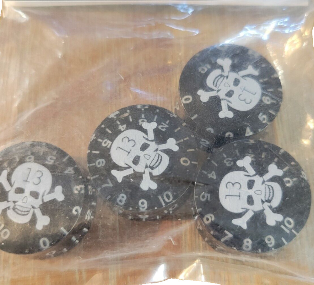 Gibson Style Speed Knobs Black with White Skull and Bones and White Numerals