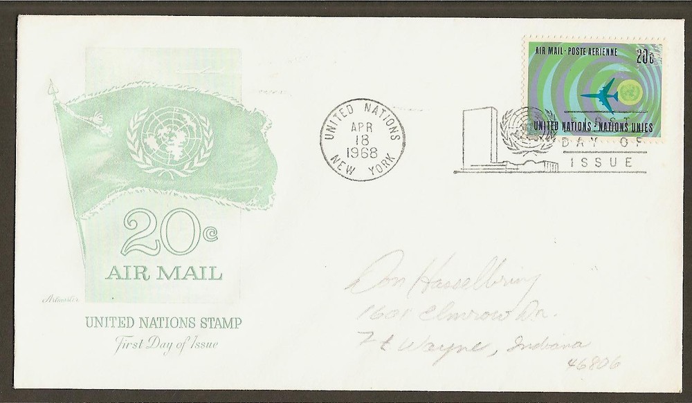 UN NY #C13 20c Jet & UN Emblem - Artmaster FDC