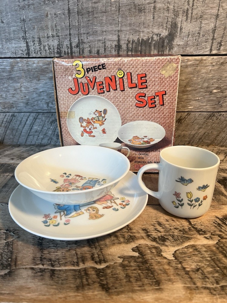 Three Piece Juvenile Set Porcelain Ware Kitchen Decor
