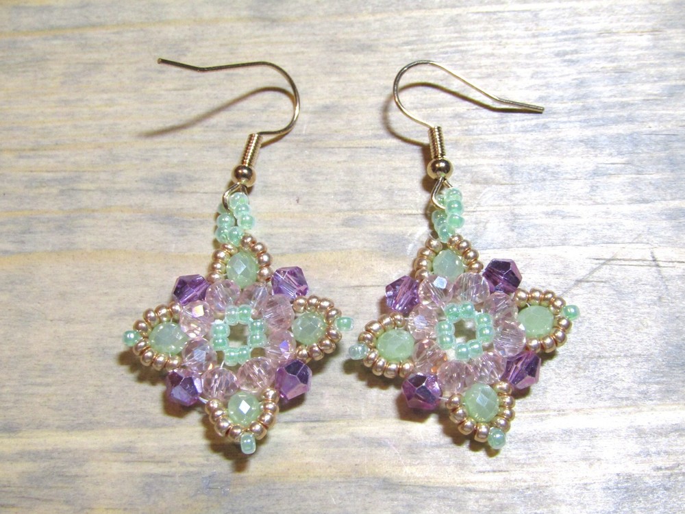 BEADED EARRINGS, Handcrafted, Cross Design, Seed Beaded Earrings, item #68