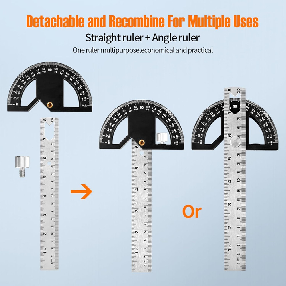 Protractor Angle Finder Stainless Steel Angle Ruler with 0-180 Degrees Adjustabl