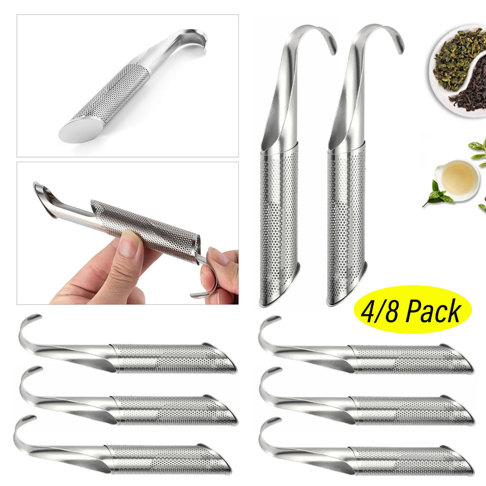 4/8PCS Stainless Tea Diffuser Tea Stick Strainer Tea Infuser Pipe w/Hook Handle