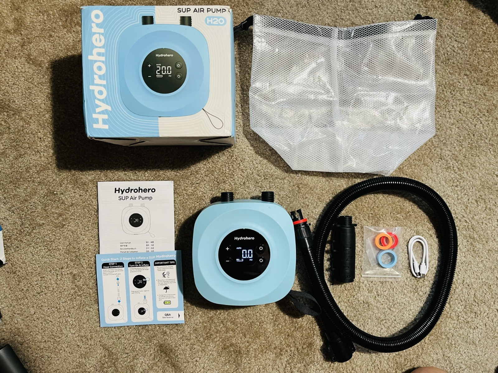 Hydrohero 20PSI Electric SUP Air Pump | Inflator for Paddle Board, boat, kayak