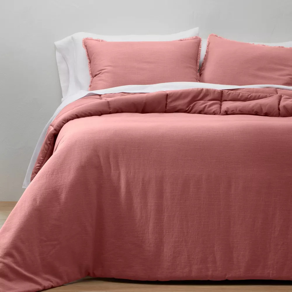 Casaluna Heavyweight Comforter Set Solid Down Alternative, Rose, Full/Queen