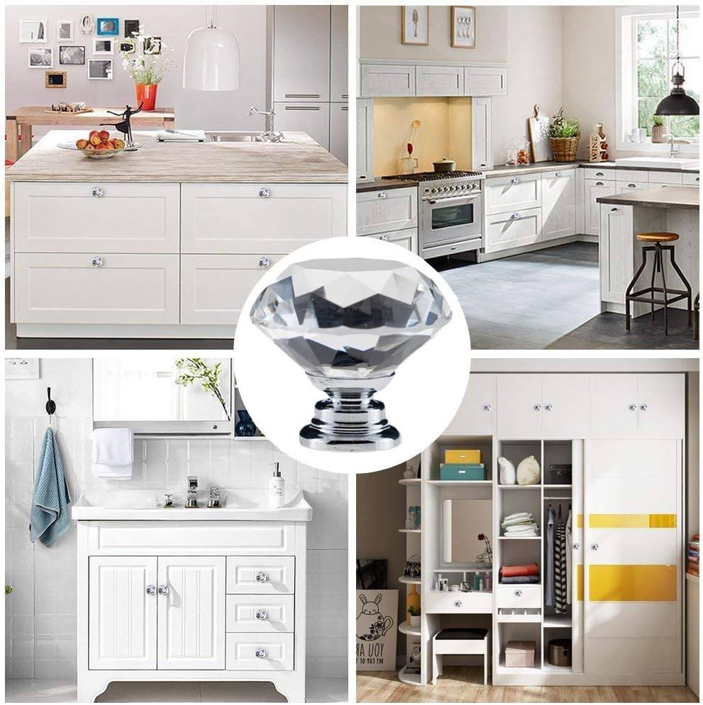 12 Pack Drawer Knobs Diamond Shaped Crystal Glass 30mm Cabinet Knobs Pull Handle