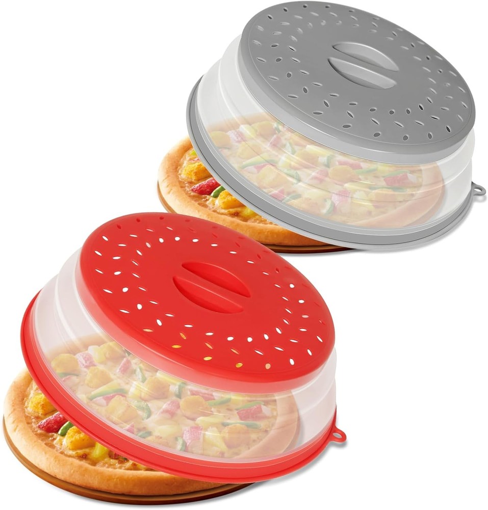2 Pack Collapsible Microwave Splatter Cover, Vented Microwave Lid with Hook Hole