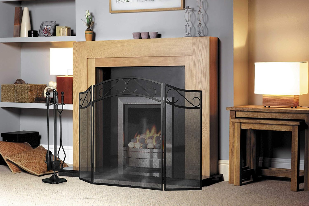 Fireplace Screen for Wood Burning Fireplace Foldable 3 Panel Wrought Iron Firepl