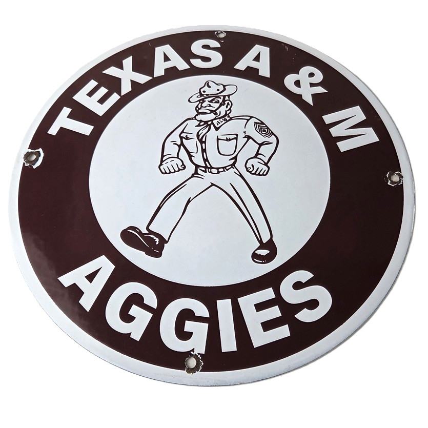 Vintage Texas A&M Sign - College Football Aggies Gas Service Pump Porcelain Sign