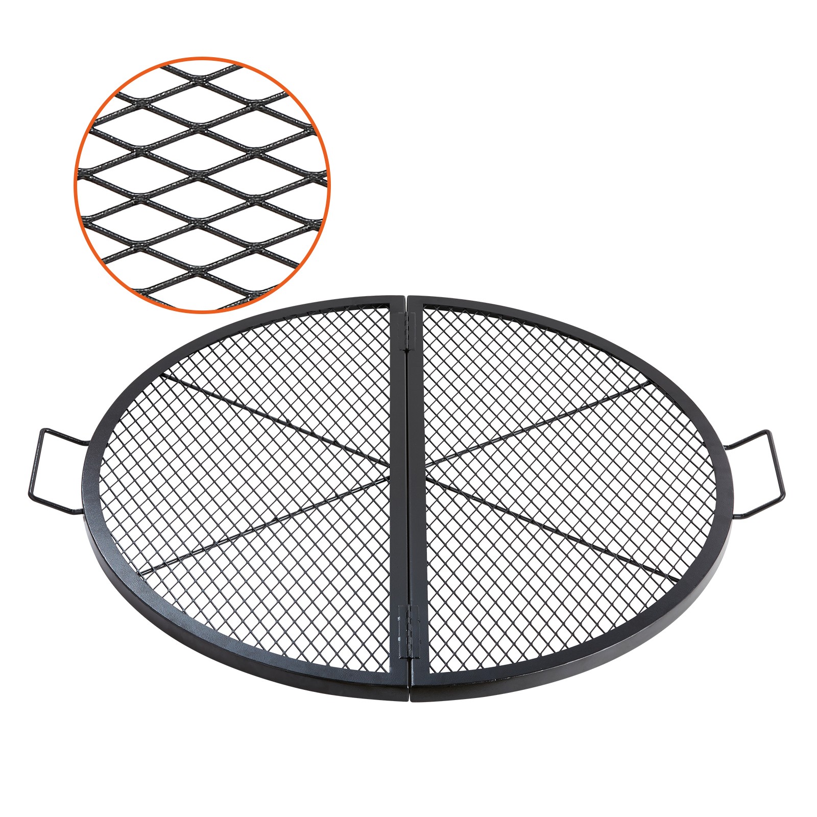 36" Foldable Round Cooking Fire Pit Grill Grate X-Marks Heavy-Duty Steel