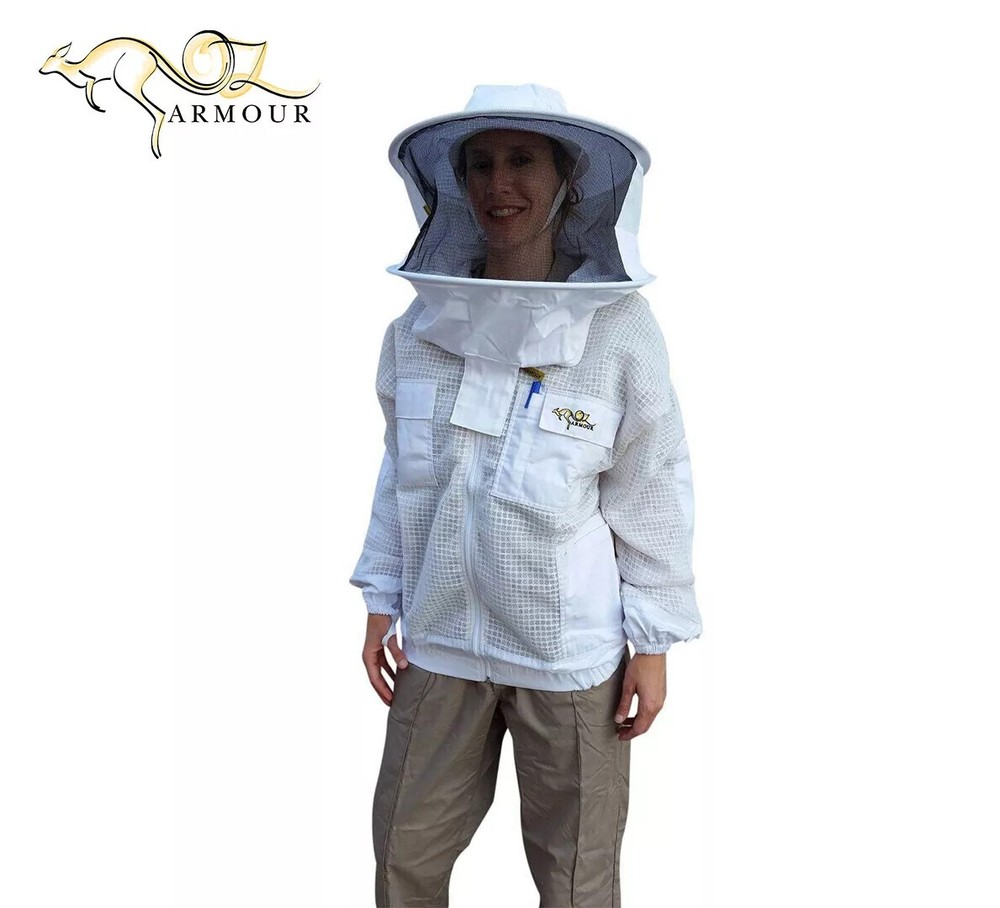 OZ ARMOUR 3 Layer Mesh Ventilated Beekeeping Jacket with Hat bee veil