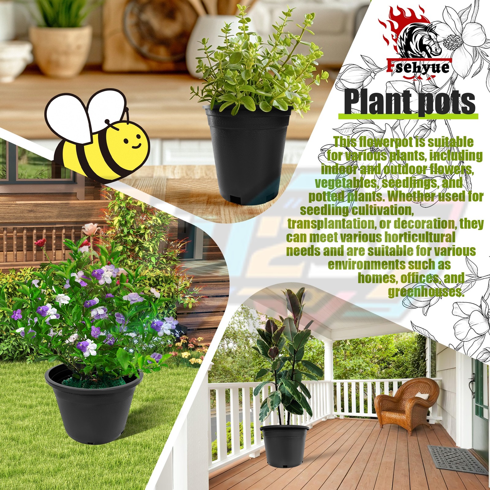 10 PCS 10 Gallon Premium Plastic Garden Plant Nursery Pots Heavy Duty