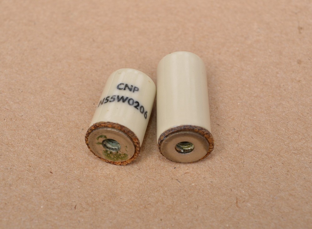 TWO 1/2” DIAMETER THREADED CERAMIC STAND OFF INSULATORS FROM A COLLINS 30L-1
