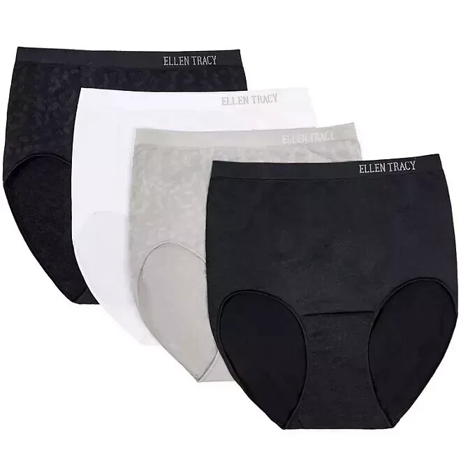 NEW Ellen Tracy Essentials Women's 4-pack Seamless Briefs. Animal Black Small
