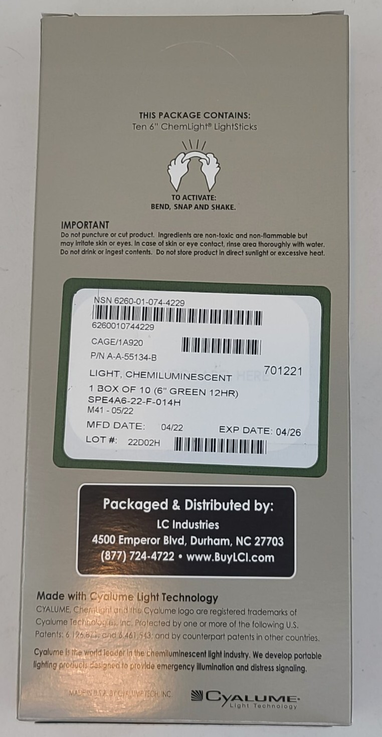 Lot 10 Cyalume Military Light Sticks Green, Blue, Red 6" Prepper Survival