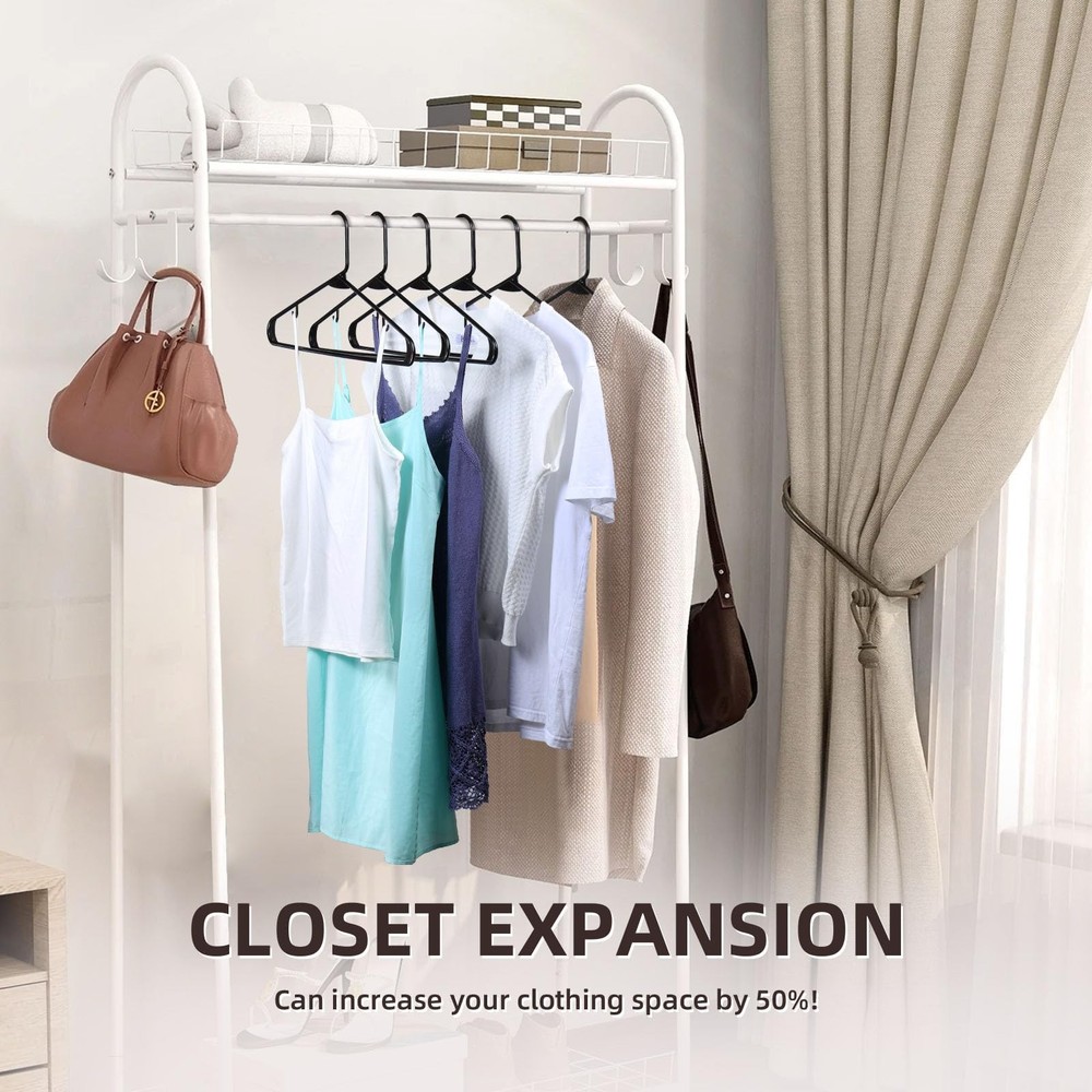 Plastic Hangers Without Notches 20 Pack - Space Saving, Sturdy with Built-in ...