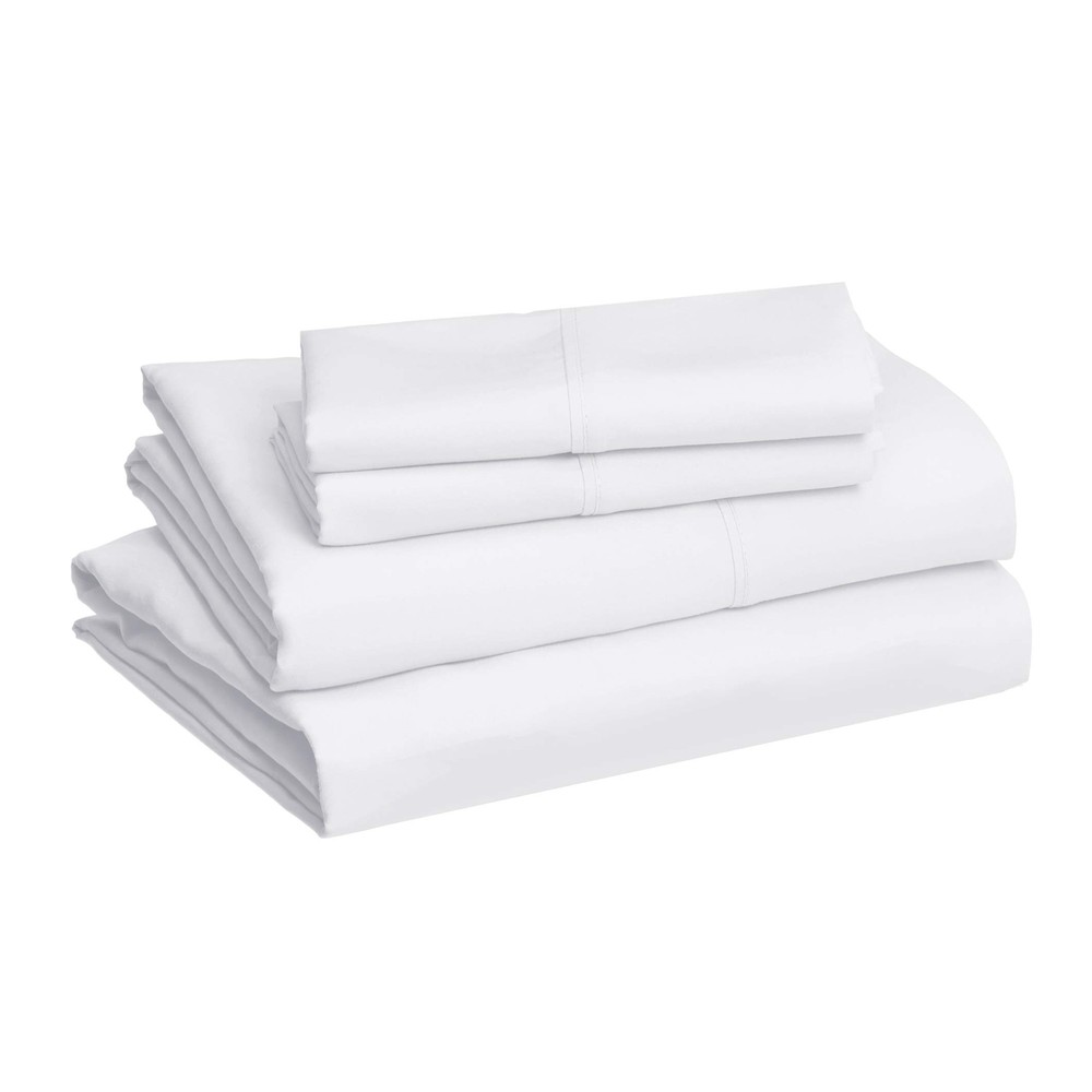 Basics 4 Piece Deluxe Microfiber Bed Sheets, Queen Size, Bright White, Solid