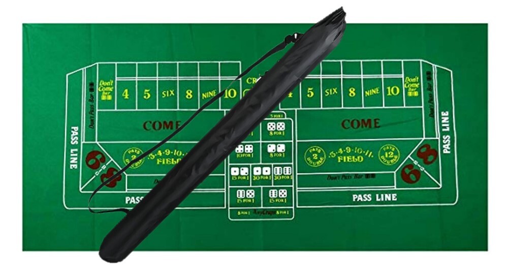 Craps & Poker 2-Sided Felt Layout + Carrying Case Bag
