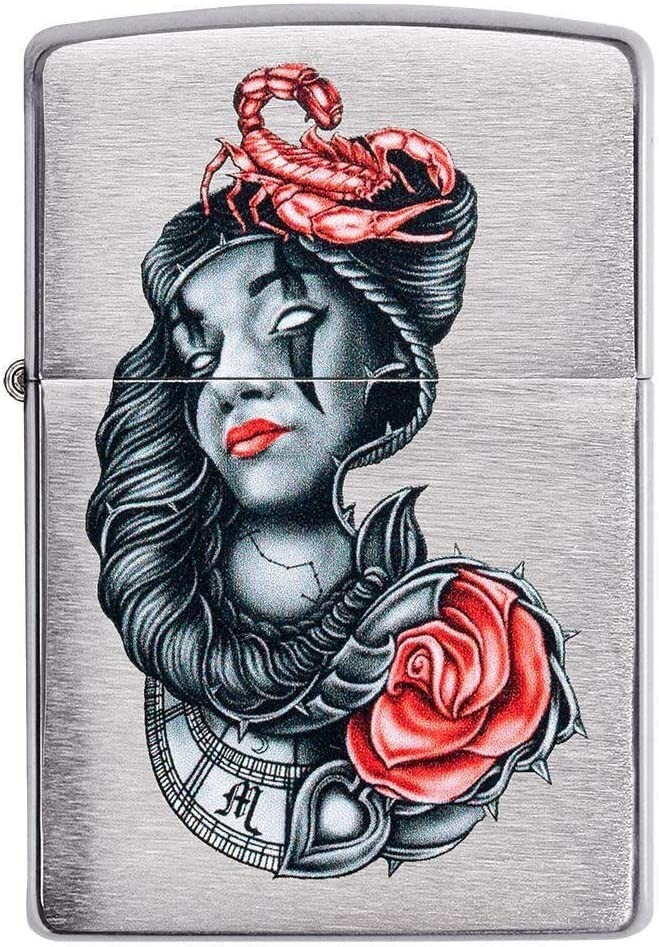 Zippo Stylized Tattoo Design Brushed Chrome 49112