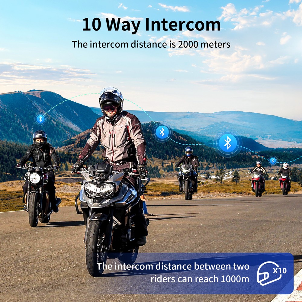 2000m 10 Riders FX7 Motorcycle Intercom Headset Bluetooth Helmet Communication
