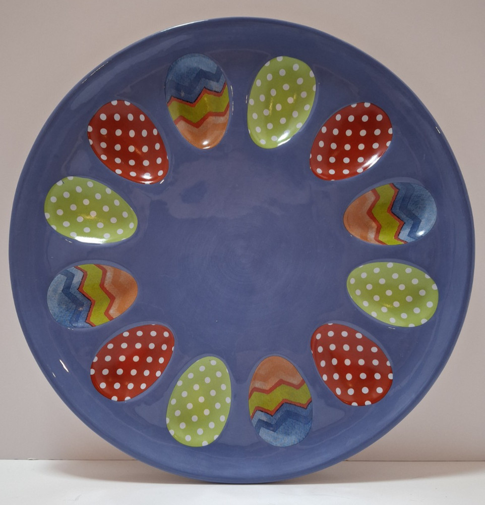 Harry & David 2008 Easter Egg/Deviled Egg Platter Ceramic Porcelain 12 Egg Beds