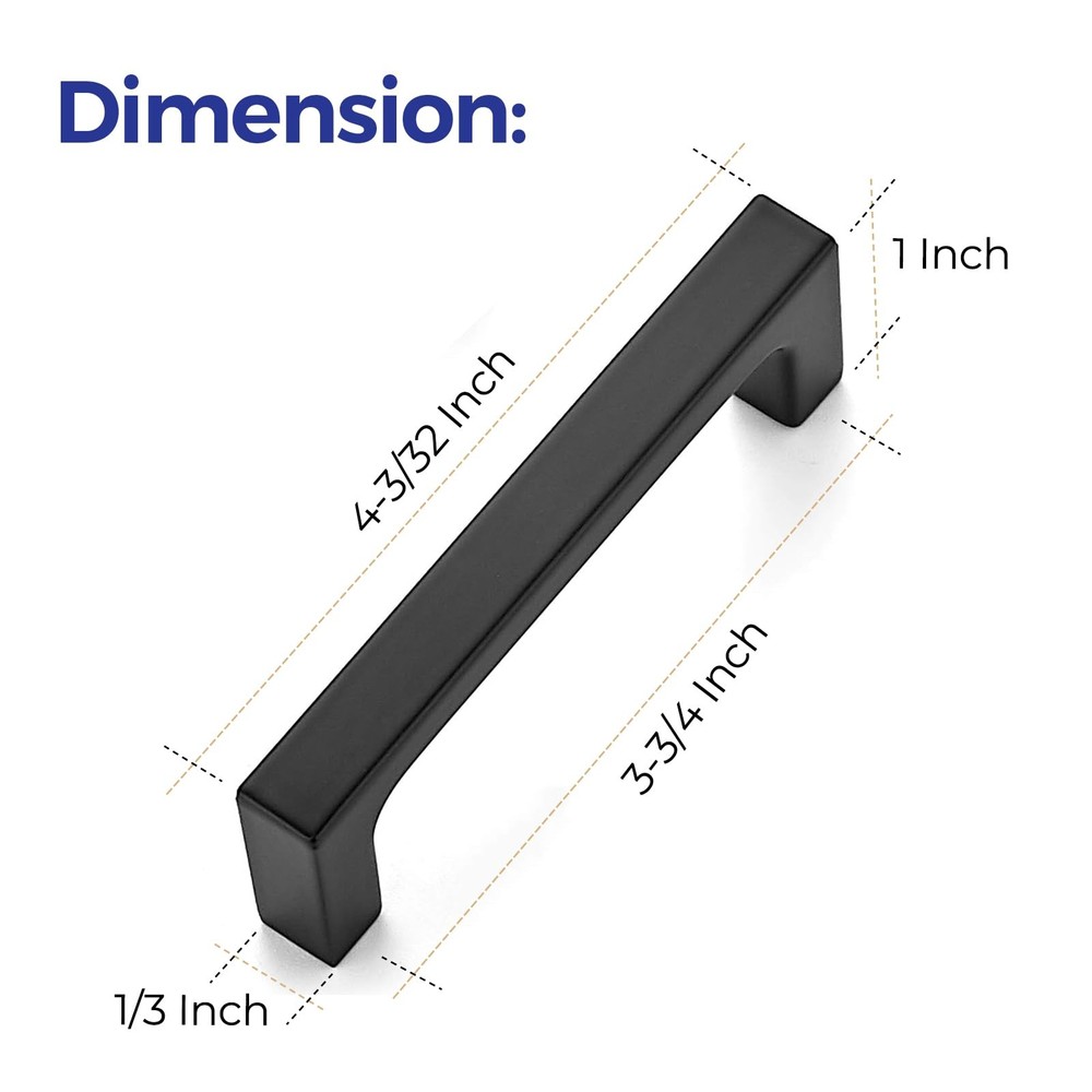 10 Pack Solid 3-3/4 Inch Kitchen Square Cabinet Handles Matte Black Pulls Dra...