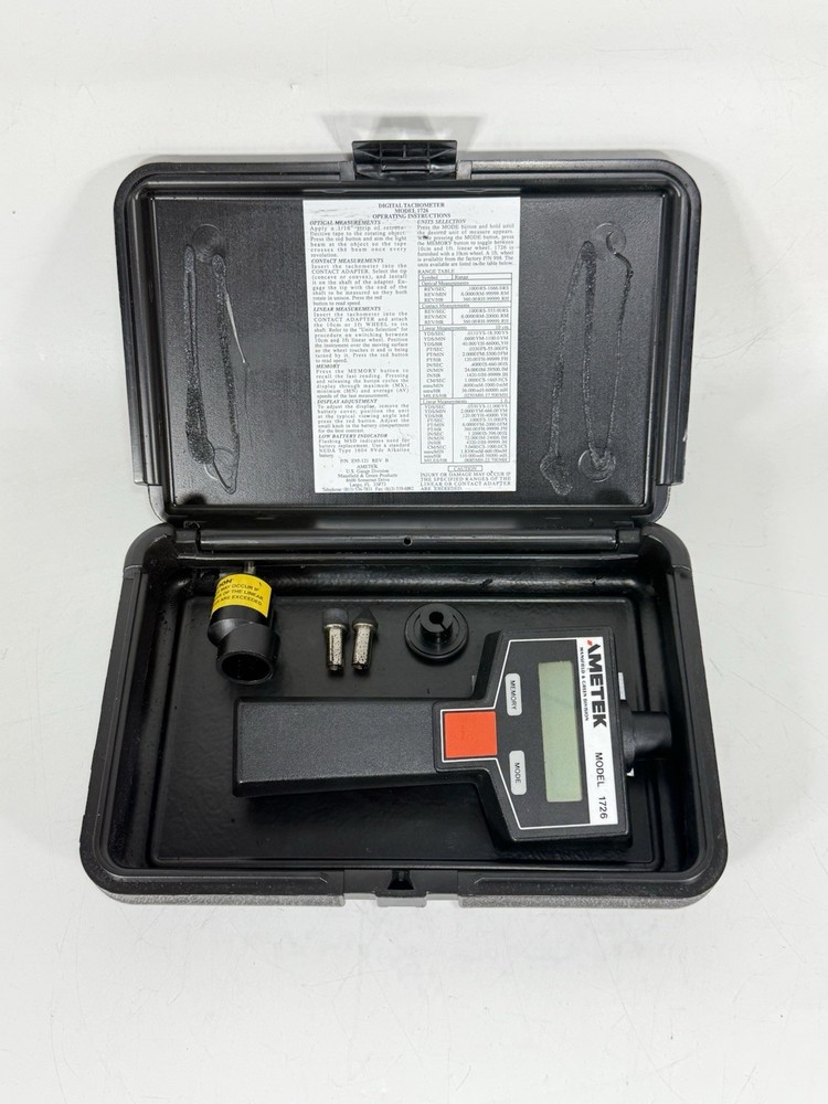 AMETEK Model 1726 Dual Function Digital Tachometer Handheld Meter in Case