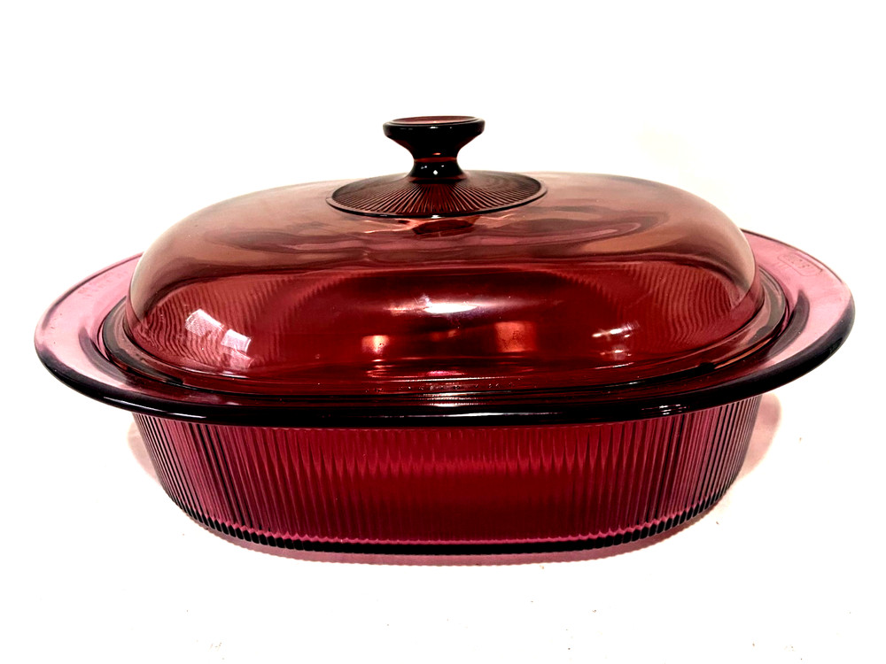 Pyrex Vision Cranberry 4Qt. Ribbed Oval Casserole/Roaster