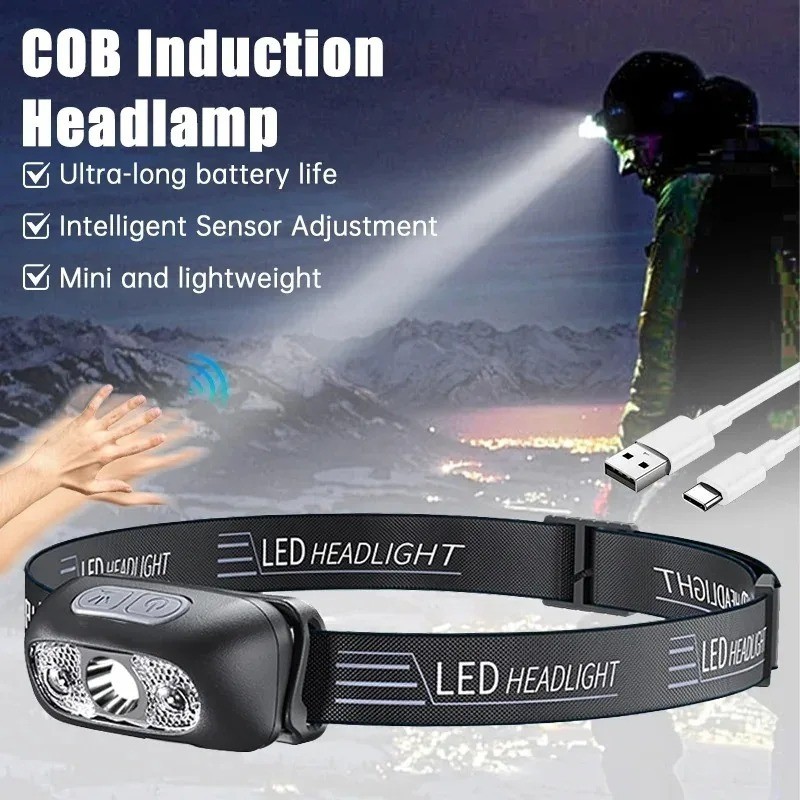 1pc Super Bright LED Headlamp, USB-C Rechargeable Waterproof Flashlight